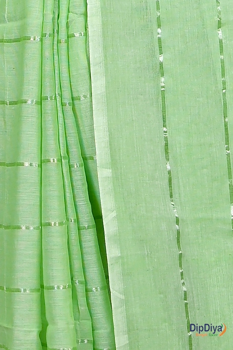Light Green Mal Cotton Pari Hand Loom Saree (314)